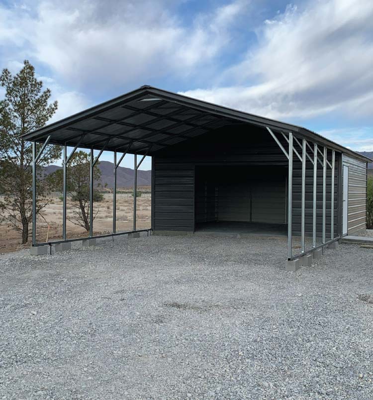 Affordable pre-fabricated metal garages kit, 18x25x8, with a standard roof style and single-car capacity, delivered to California.